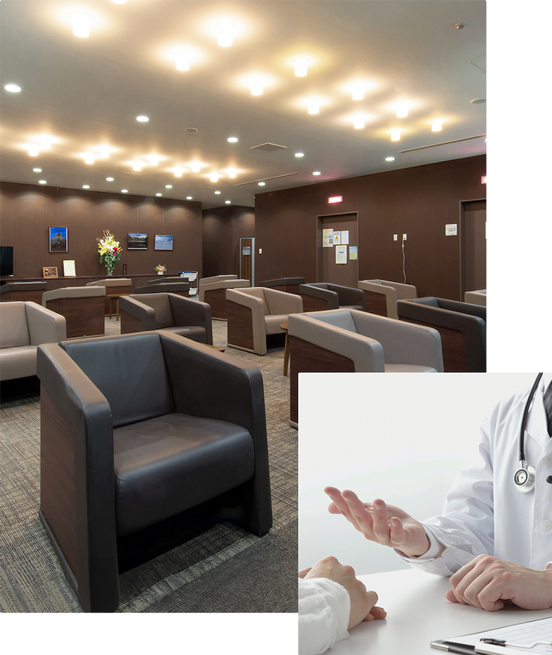 MedCity21の内観、医師と患者が相談しているイメージ